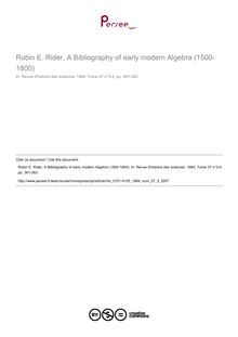Robin E. Rider, A Bibliography of early modern Algebra (1500-1800)  ; n°3 ; vol.37, pg 361-363