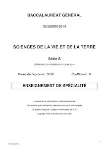 Sujet bac 2014 - Série S - Sciences de la vie et de la terre (SVT) (spécialité)
