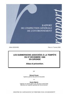 Les submersions associées à la tempête du 27 décembre 1999 en Gironde : aléas et prévention