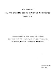Historique du programme des Techniques infirmières 1962-1978 ...
