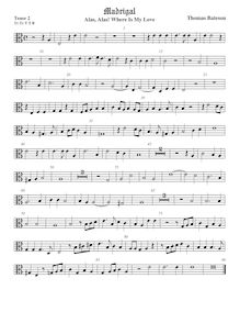 Partition ténor viole de gambe 2, alto clef, pour First Set of anglais Madrigales to 3, 4, 5 et 6 voix par Thomas Bateson