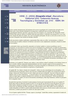 Hine, C. (2004) Etnografía virtual Barcelona -Editorial UOC. Colección Nuevas Tecnologías y Sociedad