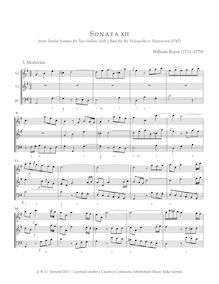Partition Sonata No.12, 12 sonates pour 2 violons avec a basse pour pour violoncelle ou Harpsicord