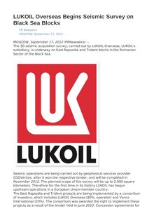 LUKOIL Overseas Begins Seismic Survey on Black Sea Blocks