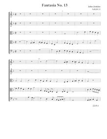 Partition Fantasia VdGS No.13 - partition complète (Tr Tr T T B), fantaisies pour 5 violes de gambe par John Jenkins