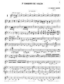 Partition violons II, violon Concerto No.3, B minor, Saint-Saëns, Camille