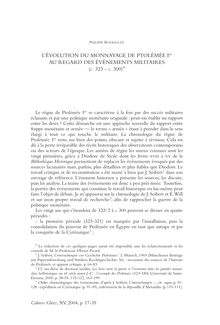 L’évolution du monnayage de Ptolémée Ier et les événements militaires (c. 323-c. 300) - article ; n°1 ; vol.15, pg 17-35