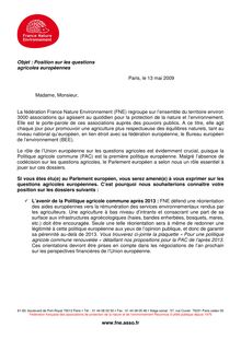 www.fne.asso.fr Objet : Position sur les questions agricoles ...