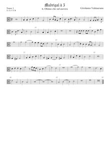 Partition ténor viole de gambe 1, alto clef, Madrigali a 5 voci, Libro 2 par  Girolamo Valmarano par Girolamo Valmarano