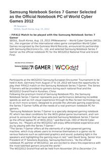 Samsung Notebook Series 7 Gamer Selected as the Official Notebook PC of World Cyber Games 2012
