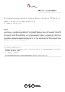 Professeur du secondaire : une profession féminine ? Éléments pour une approche socio-historique - article ; n°1 ; vol.36, pg 92-115