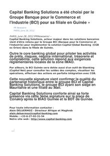 Capital Banking Solutions a été choisi par le Groupe Banque pour le Commerce et l Industrie (BCI) pour sa filiale en Guinée »