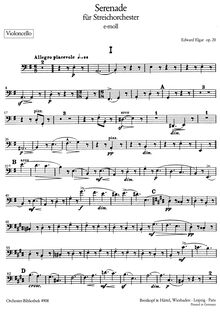 Partition violoncelles, Serenade pour corde orchestre, Op.20, Elgar, Edward