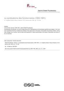 Le syndicalisme des fonctionnaires (1900-1981) - article ; n°1 ; vol.37, pg 115-126