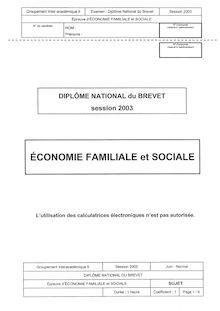 Economie Familiale et Sociale 2003 Brevet (filière technologique)
