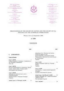 PROCEEDINGS OF THE COURT OF JUSTICE AND THE COURT OF First INSTANCE OF THE EUROPEAN COMMUNITIES. Week of 18 to 22 September 2000 n° 24/00