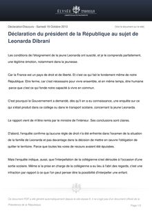 Déclaration du président de la République au sujet de Leonarda Dibrani