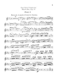 Partition flûte 1, 2, Slavonic March, Славянский марш ; Marche Slave ; March Slav