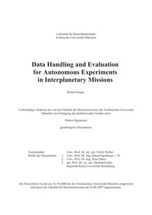 Data handling and evaluation for autonomous experiments in interplanetary missions [Elektronische Ressource] / Robert Senger