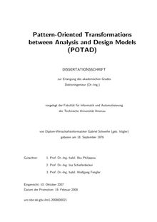 Pattern oriented transformations between analysis and design models [Elektronische Ressource] : (POTAD)  / von Gabriel Schwefer (geb. Vögler)