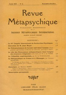 REVUE METAPSYCHIQUE  Septembre octobre 1927 N°5 Article René WARCOLLIER