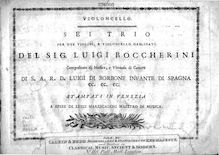 Partition violoncelle, Sei trio per due violini, Boccherini, Luigi par Luigi Boccherini