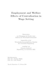 Employment and welfare effects of centralisation in wage setting [Elektronische Ressource] / vorgelegt von Johannes Ludsteck