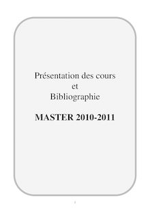 Master - Présentation des cours et Bibliographie MASTER 2010-2011