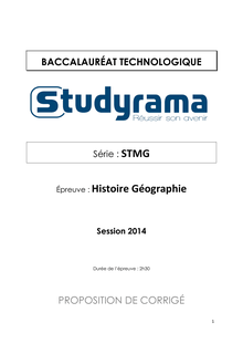 Corrigé Bac STMG Histoire - Géographie 2014
