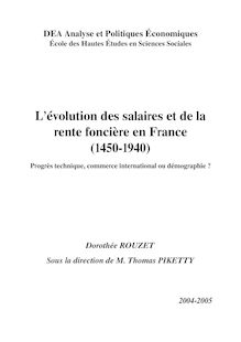 L évolution des salaires et de la rente foncière en France (1450-1940)