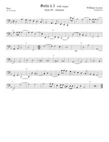 Partition viole de basse,  No.5 pour 3 violes de gambe et orgue par William Lawes