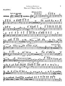 Partition flûte 1, 2, Mass en C, Op.86, C major, Beethoven, Ludwig van