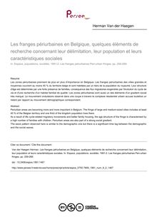 Les franges périurbaines en Belgique, quelques éléments de recherche concernant leur délimitation, leur population et leurs caractéristiques sociales - article ; n°2 ; vol.9, pg 259-269