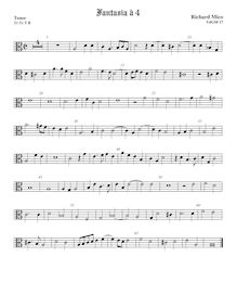Partition ténor viole de gambe, alto clef, fantaisies pour 4 violes de gambe par Richard Mico