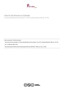 Une loi de divorce au Canada - article ; n°4 ; vol.20, pg 737-739
