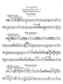 Partition timbales/côté tambour, tambourin/Triangle/basse tambour et cymbales, Carmen  No.1