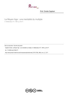 Le Moyen Age : une mentalité du multiple - article ; n°7 ; vol.3, pg 65-77
