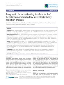 Prognostic factors affecting local control of hepatic tumors treated by stereotactic body radiation therapy