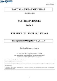 Sujet BAC S Mathématiques obligatoire 2016 