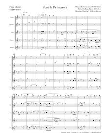 Partition , Ecco la Primavera (SSSSB flûtes), madrigaux pour 5 voix