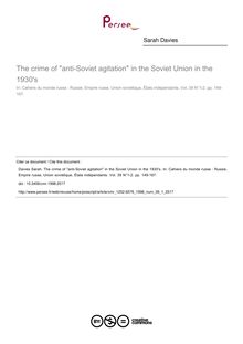 The crime of anti-Soviet agitation in the Soviet Union in the 1930 s - article ; n°1 ; vol.39, pg 149-167
