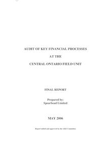 Audit of Key Financial Processes at the Central Ontario Field Unit