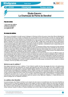 Fiche de révision BAC Français - Fiche de lecture : La Chartreuse de Parme de Stendhal
