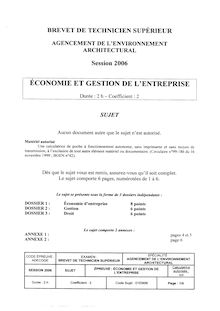 Economie et gestion d entreprise 2006 BTS Agencement de l environnement architectural