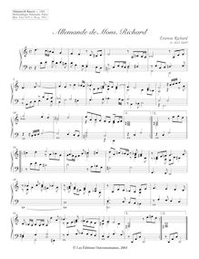 Partition Allemande, 11 clavecin pièces from Manuscrit Bauyn, Richard, Étienne