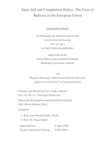 State aid and competition policy [Elektronische Ressource] : the case of bailouts in the European Union  / von Elżbieta Głowicka