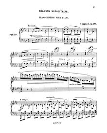 Partition complète, Chanson napolitaine, Transcription pour piano