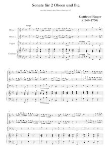 Partition Sonata No.2, sonates à deux flûtes et basse, Finger, Godfrey