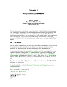 Tutorial 2 Programming in MATLAB