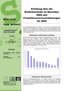 Erhebung über die Rinderbestände im Dezember 2004 und  Produktionsvorausschatzungen für 2005